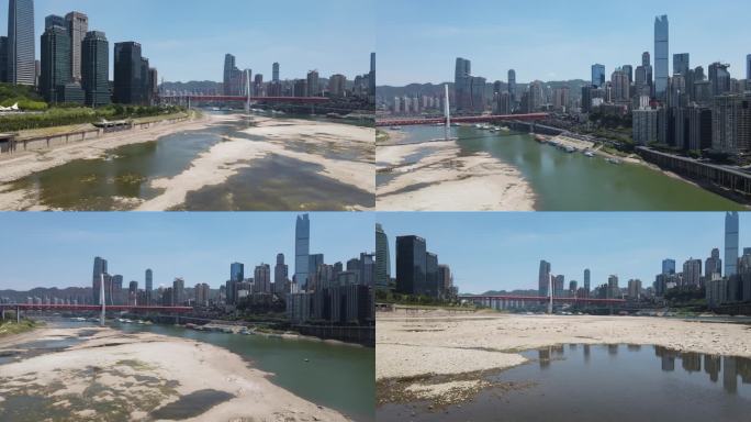重庆高温嘉陵江水位下降落河床素材