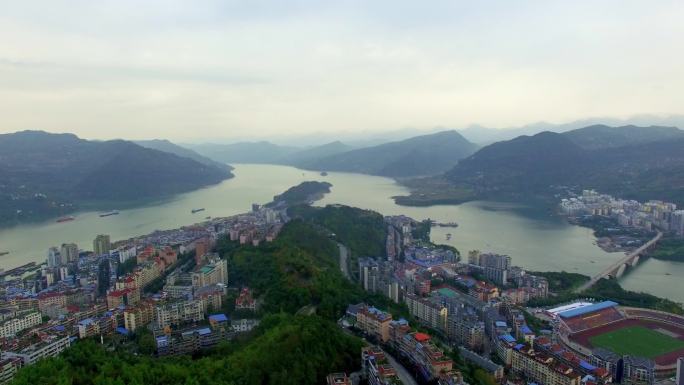 云阳 长江 城市全景 航拍 山区