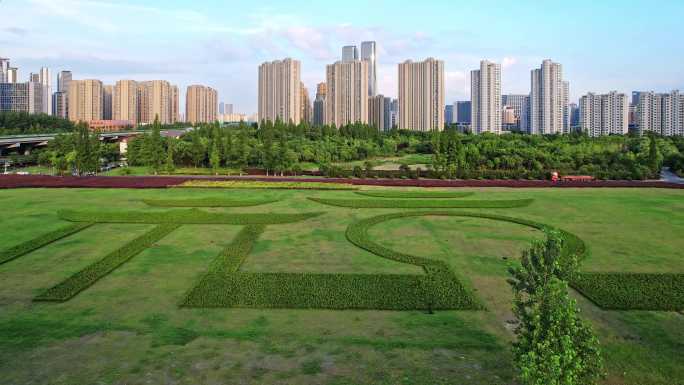 杭州滨江奥体中心杭州标志大草坪航拍