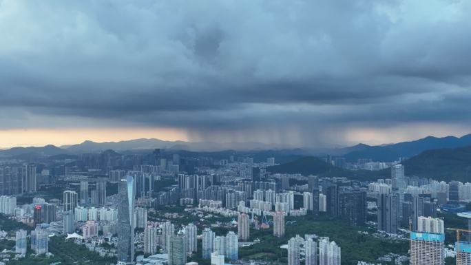 深圳南山区暴雨天气航拍