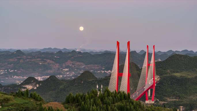 贵州鸭池河大桥月升延时