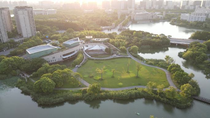 4K原素材-航拍上海新江湾城公园-复旦