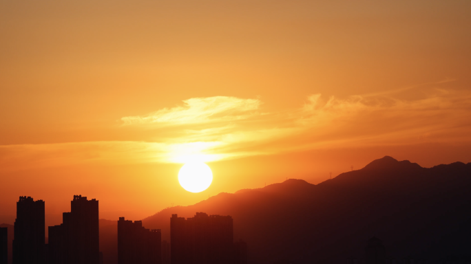 4k 城市的日落和晚霞 下班 夕阳 落日