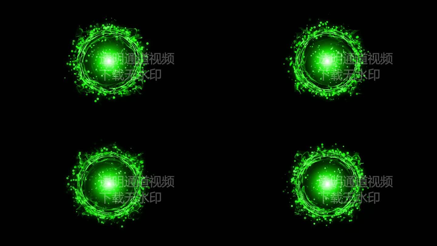 4K绿色粒子能量圈通道视频-循环