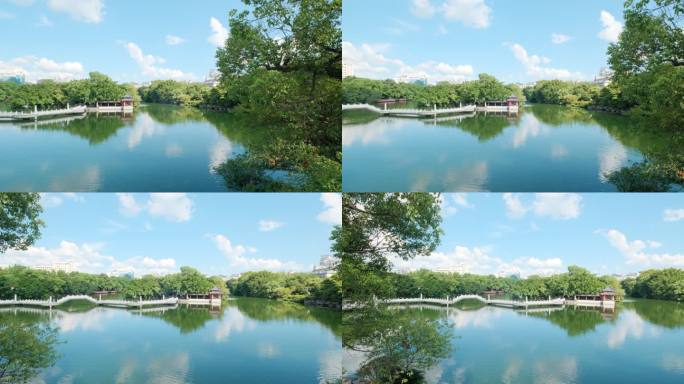 桂林两江四湖湖水湖面倒影中式园林天空之镜