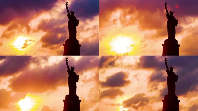 夕阳中的美国自由女神像