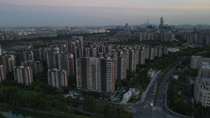 上海新江湾城国帆路全景4K航拍原素材