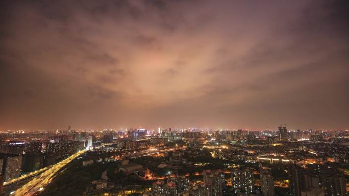 城市夜景城市地平线鸟瞰万家灯火晚霞延时