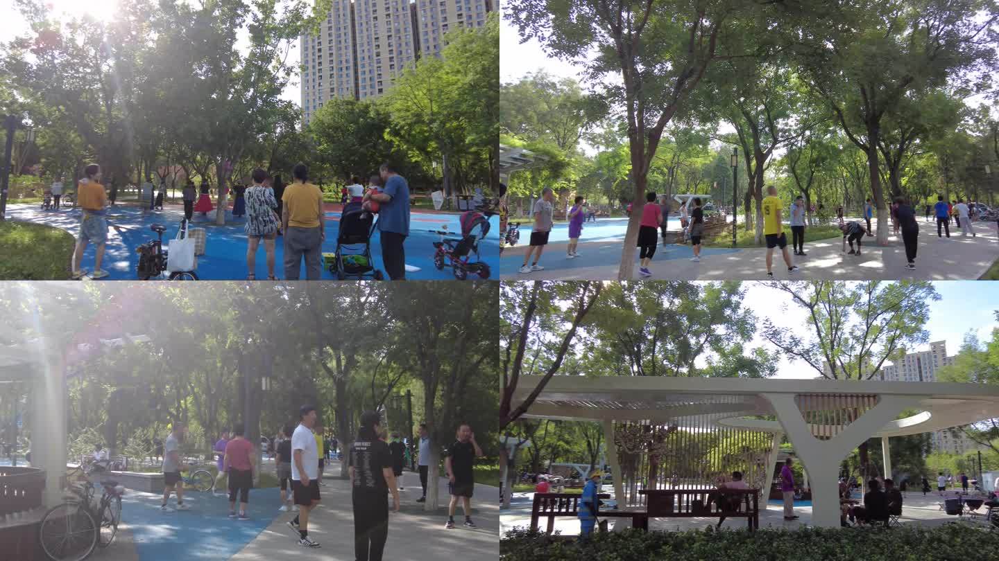 城市街头公园踢毽子锻炼身体退休生活广场舞