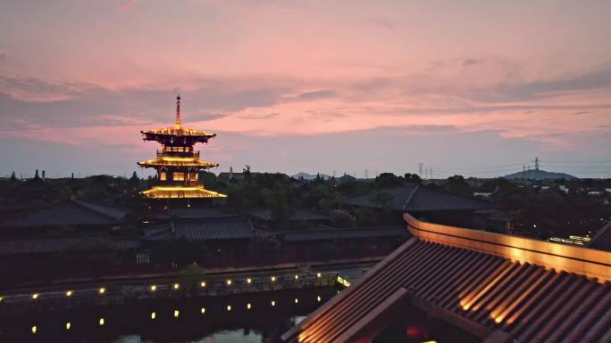 广富林文化遗址建筑灯光与古陶艺术馆夜景