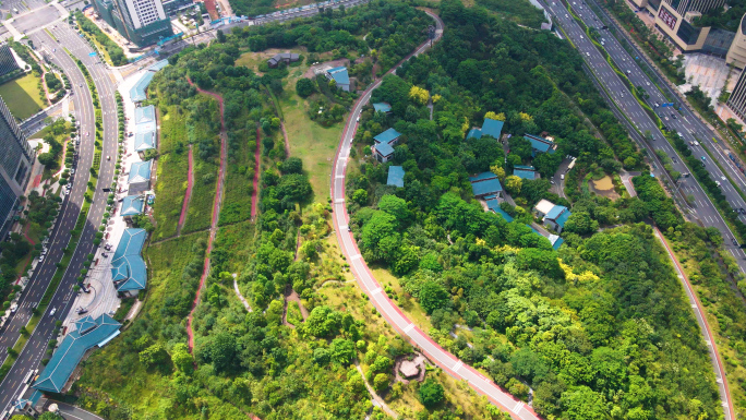 南宁五象总部基地休闲公园航拍素材绿地