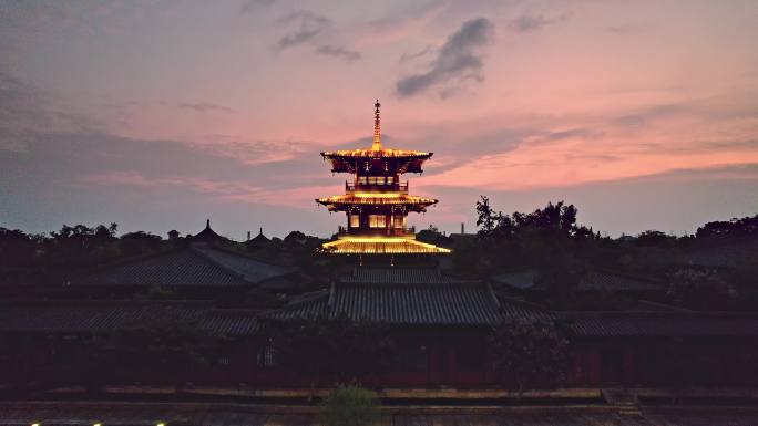 广富林文化遗址建筑灯光与古陶艺术馆夜景