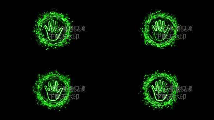 4K绿色粒子能量圈手掌印通道视频-循环