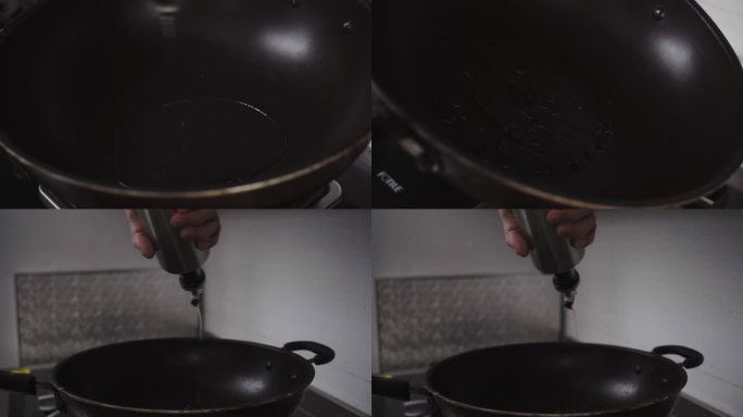 做饭倒油烹饪4k实拍