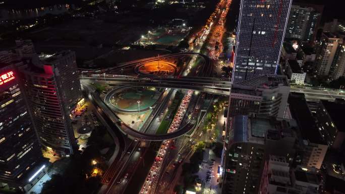 福田区香蜜湖立交桥夜景航拍