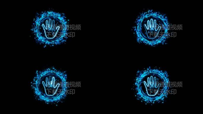 4K蓝色粒子能量圈手掌印通道视频-循环