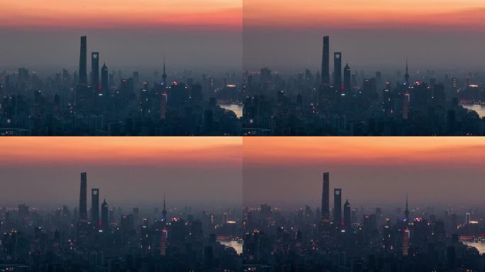 上海城市风光长焦航拍日落延时