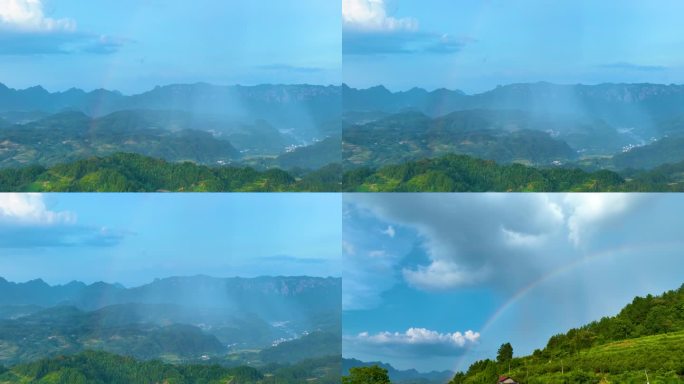 4K航拍大山雨后彩虹