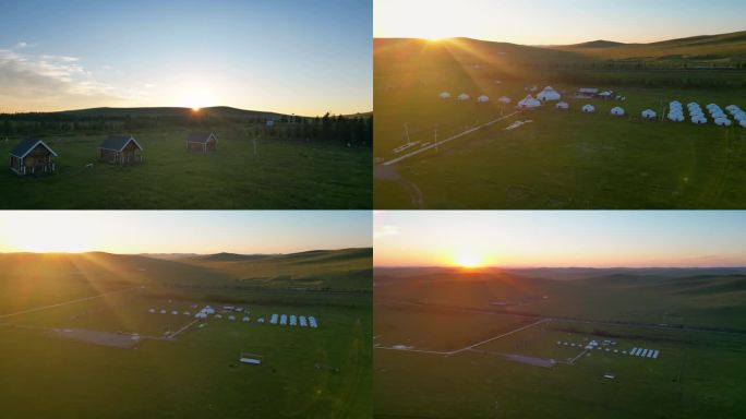 夕阳下的蒙古包营地4k