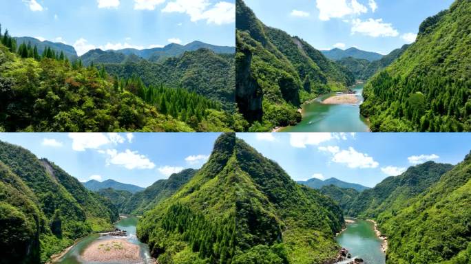 4K航拍高山峡谷间茅岩河漂流11