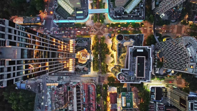 航拍上海市中心繁荣商业圈夜景