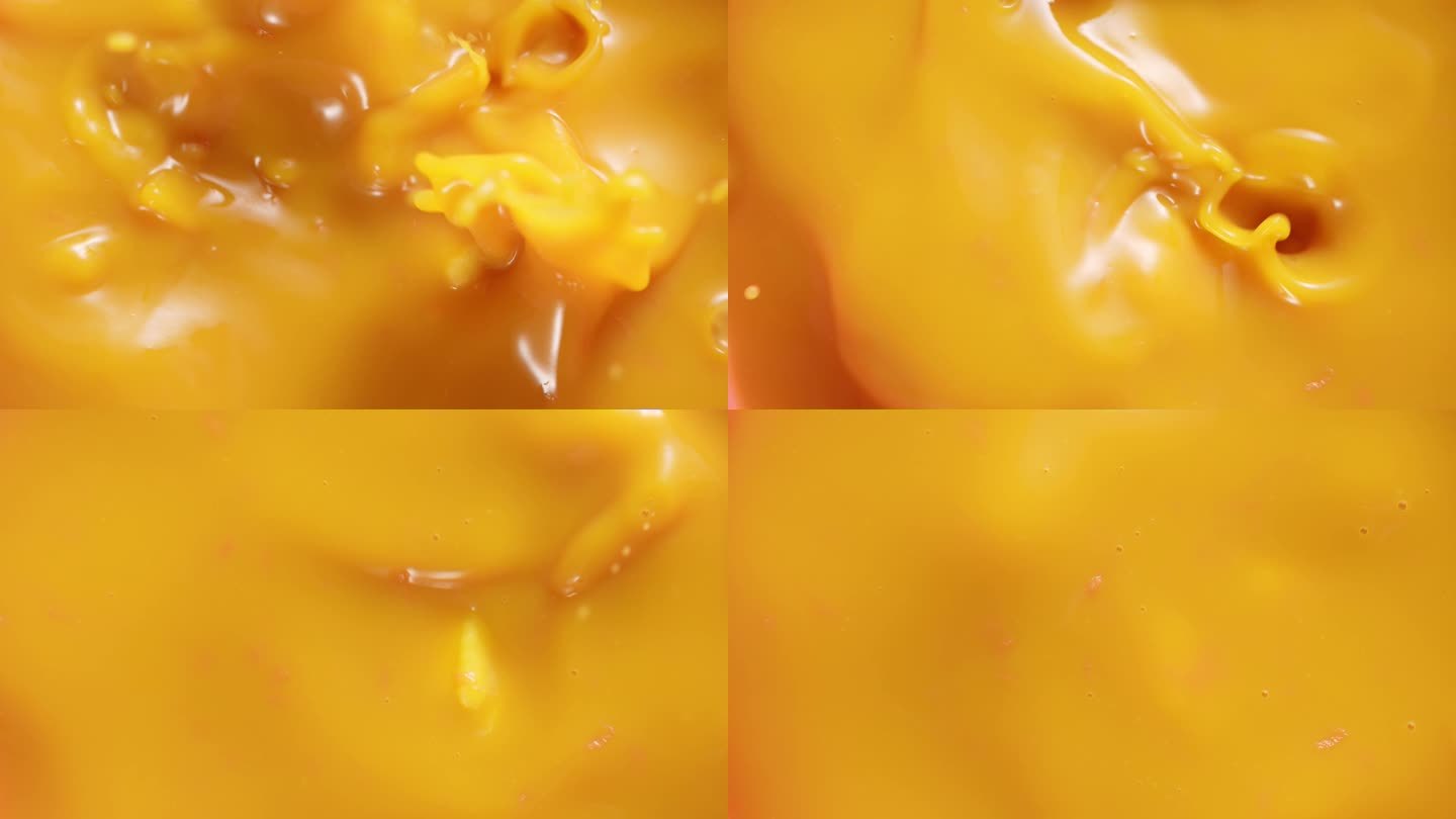 芒果粒落入芒果汁慢镜头