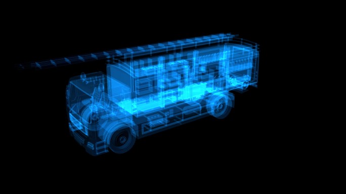 蓝色全息线框科技消防车素材带通道