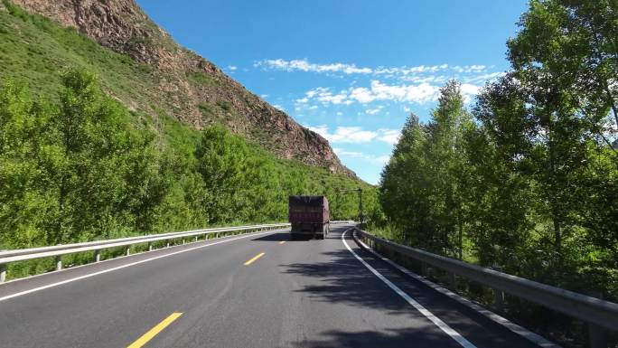 开车视角行驶在公路上  沿途风景