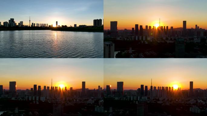 4K航拍夕阳下长沙城市剪影
