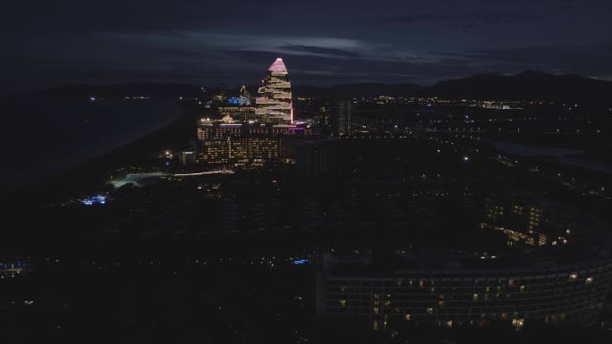 航拍海南省三亚市海棠湾夜景