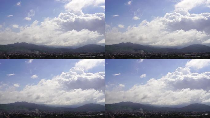 小镇雨后天空夏天乡村气息蓝天白云积雨云层