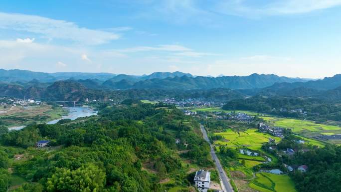 4K航拍湖南湘西乡村蜿蜒的河流合集