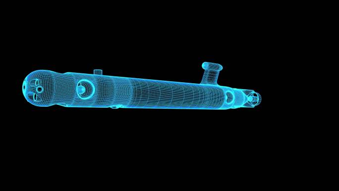 4K蓝色全息线框科技潜水器素材带通道