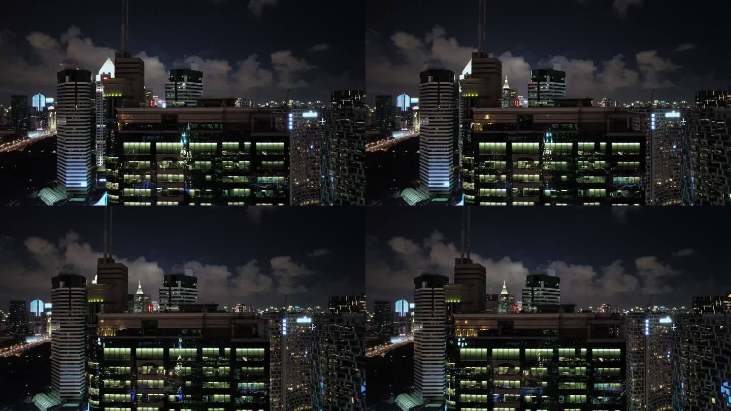 航拍上海中环广场建筑灯光夜景