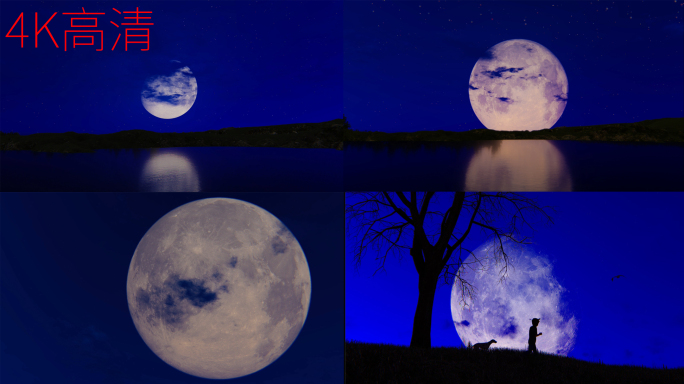 4K高清月亮 夜景 月亮升起 中秋节动画
