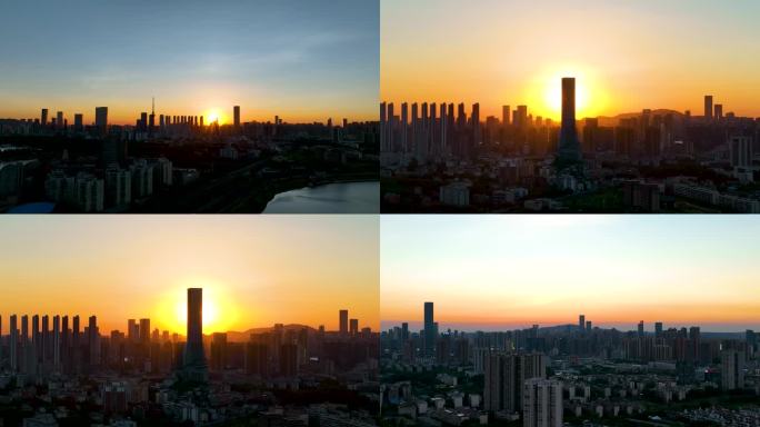 4K航拍夕阳下长沙城市剪影5