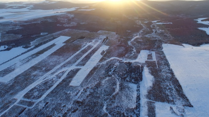 航拍冰封雪原大地