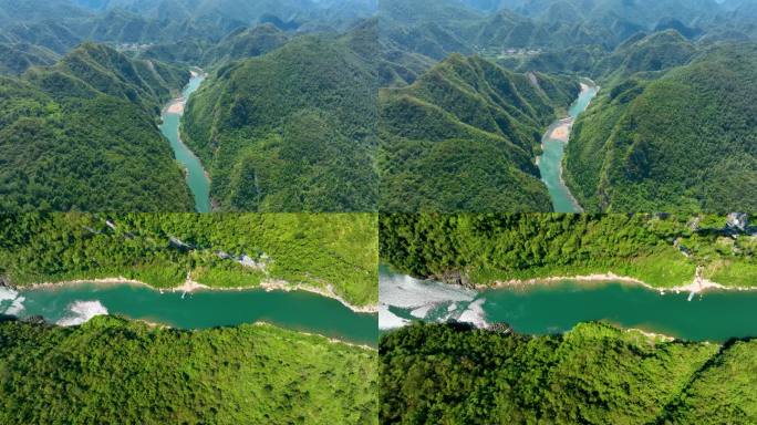 4K航拍高山峡谷间茅岩河漂流2