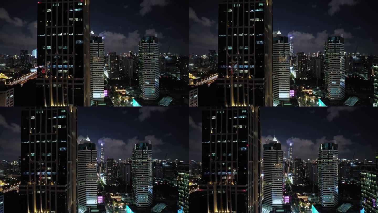 上海商业圈建筑风光航拍香港广场夜景