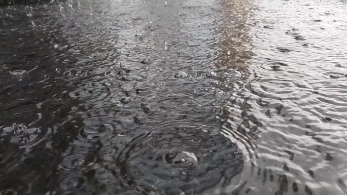 雨滴雨水雨淋水波纹水面水珠四溅下暴雨如注