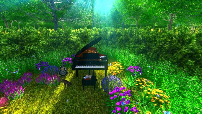 钢琴吉他户外森林公园氧吧动画