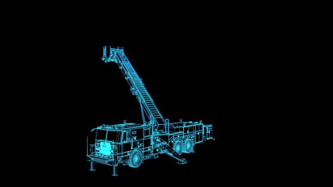 4K蓝色全息线框科技消防车素材带通道