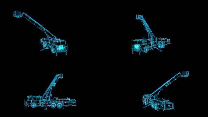 4K蓝色全息线框科技消防车素材带通道