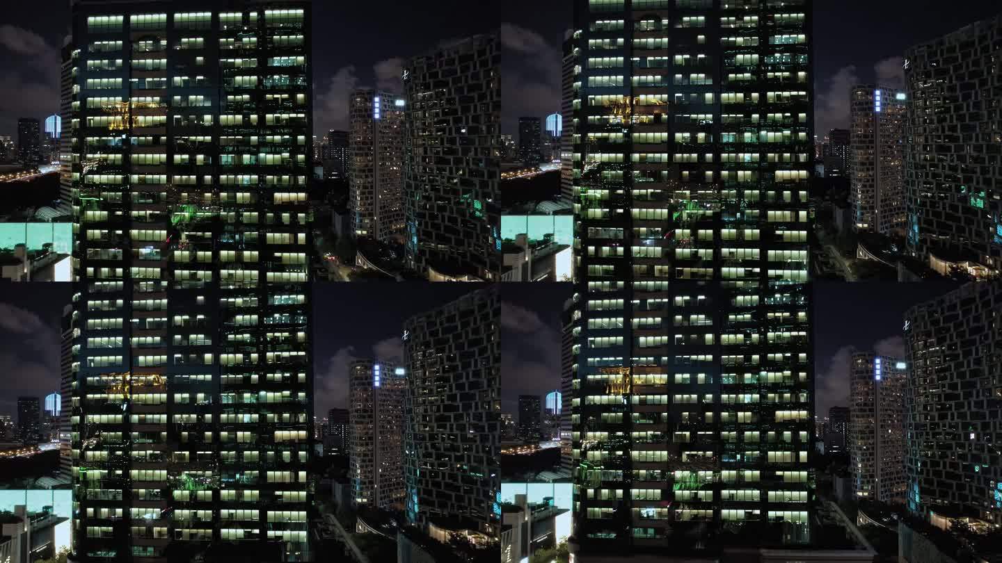 航拍上海中环广场建筑灯光夜景