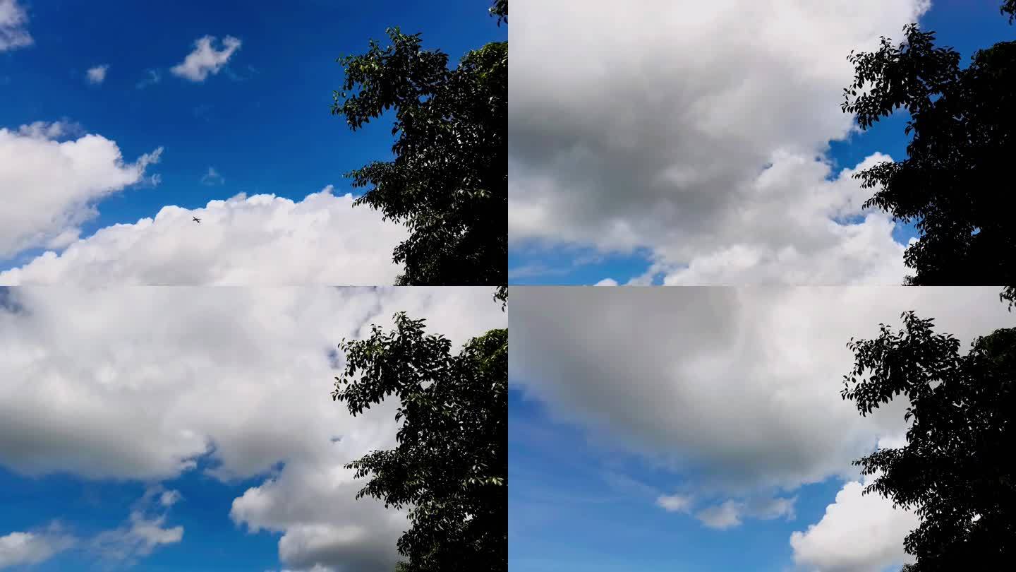 天空风云变幻视频延时摄影飞机飞过