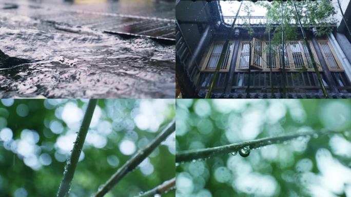 下雨雨滴意境屋檐水滴升格慢动作