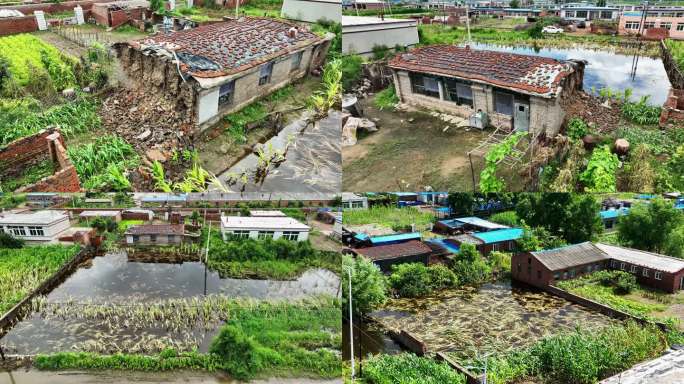 泥石流洪水后农村房屋倒塌