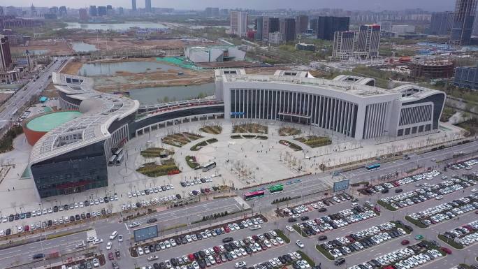 银川城市 银川市民大厅大楼航拍