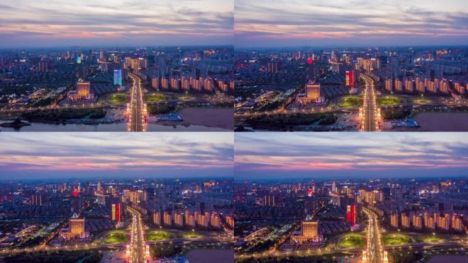 4K航拍延时临沂市城市交通发展视频