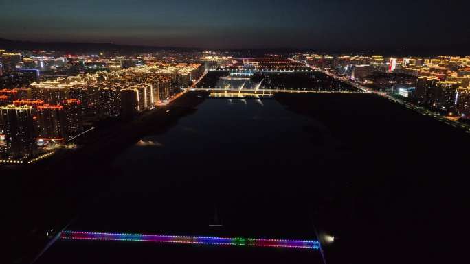 航拍山西省大同市御河万达夜景